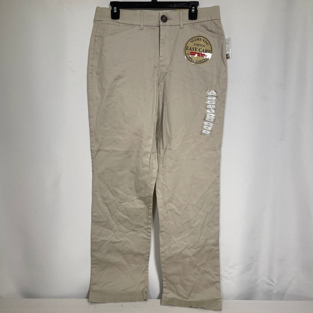 Khakis & Co Easy Care Fit Solution Tummy Control Sand Pants Women's Sz 10 NWT
